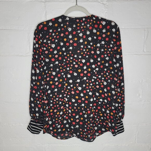 Cabi Women's Small Cheerful Blouse Black Pink Flowers #3957 - Picture 2 of 6